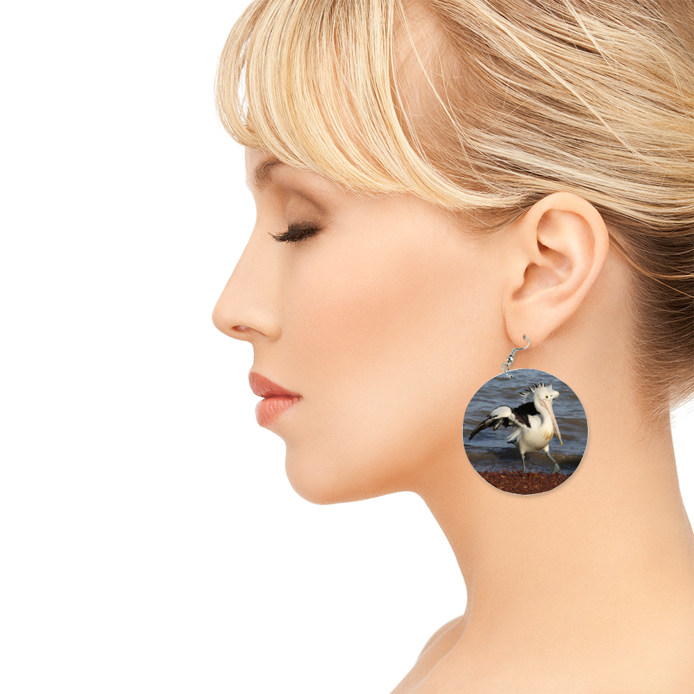 Pelican Round Wooden Earrings (FWS)