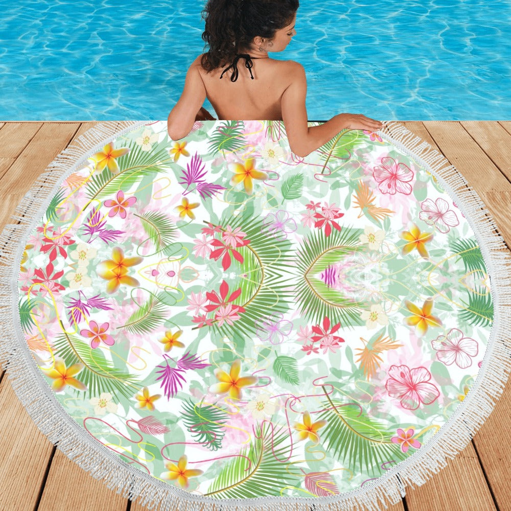 Hawaiian Green Circular Beach Shawl / Blanket (FWS) 4