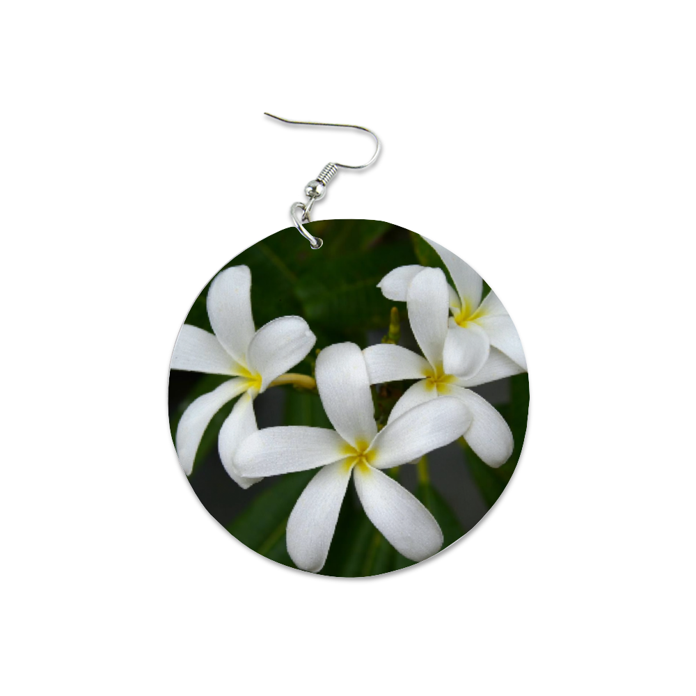 White Frangipanis Round Wooden Earrings (FWS)