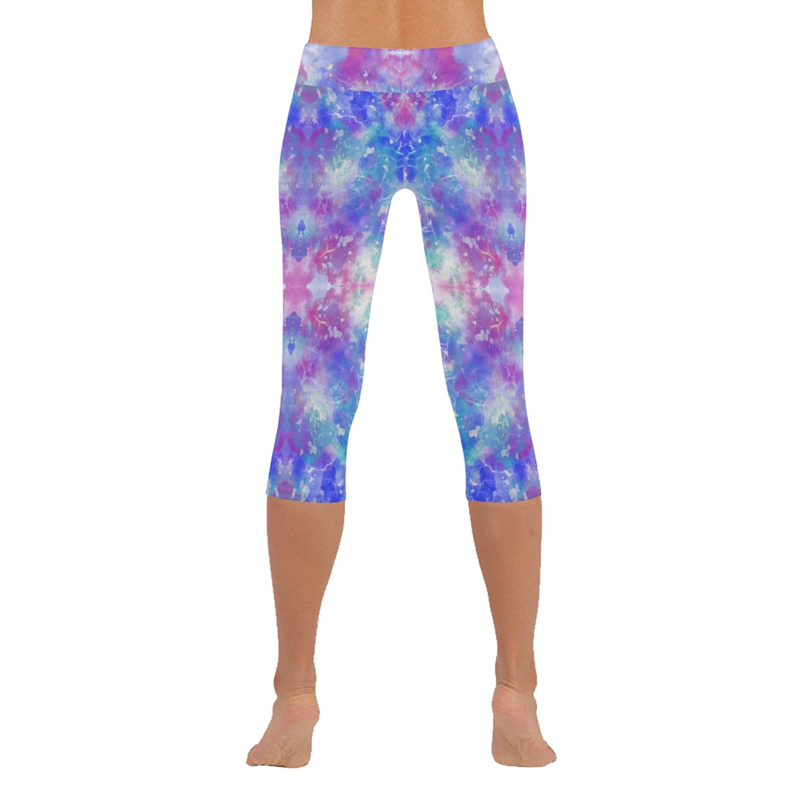 Blue Pink Aqua Capri Leggings up to 5 XL