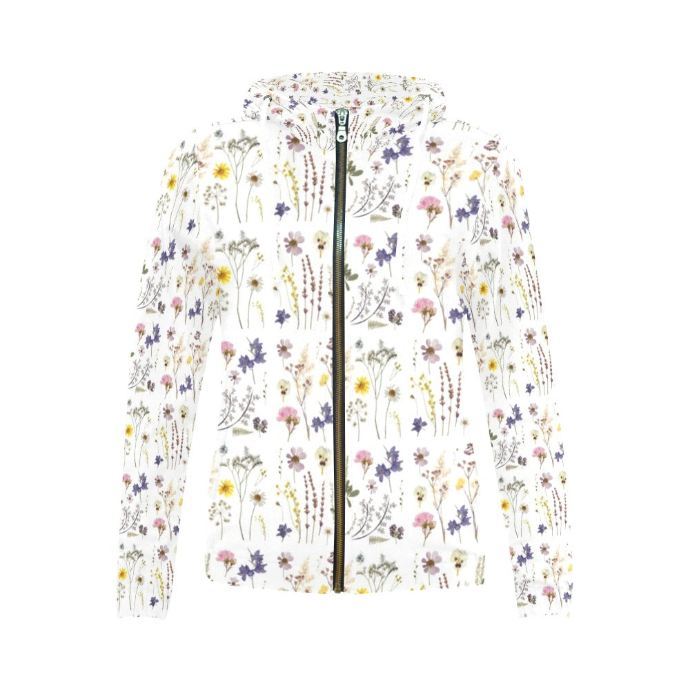 Wildflowers White Full Zip Hoodie up to 2 XL