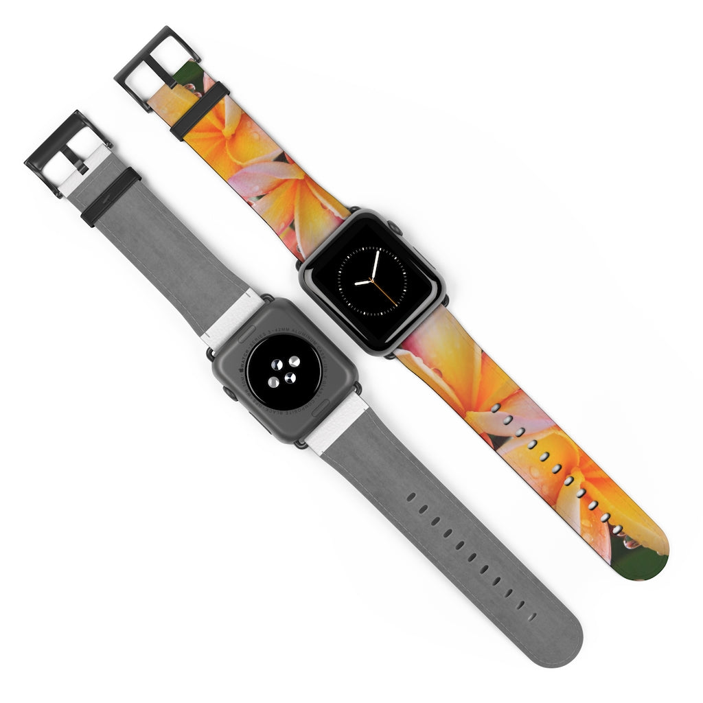 Tri Colour Frangipani iWatch Strap Vegan Leather