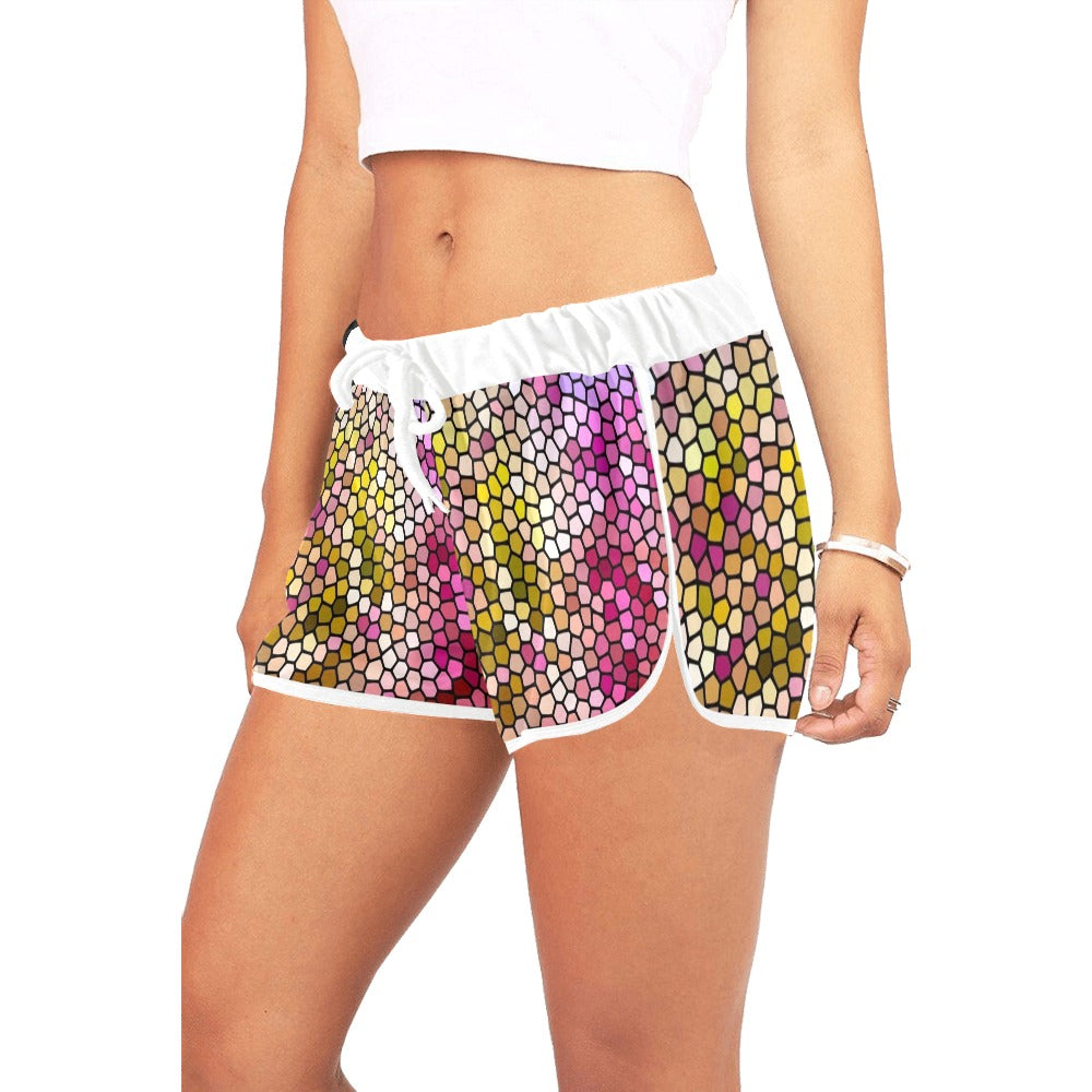 Pink Dahlia Stained Glass Drawstring Shorts up to 2 XL