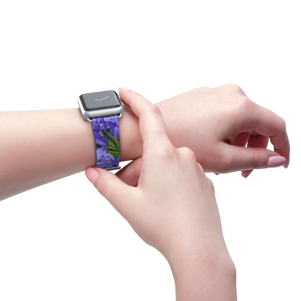 Agapanthus Apple iWatch Strap Vegan Leather silver buckle hands