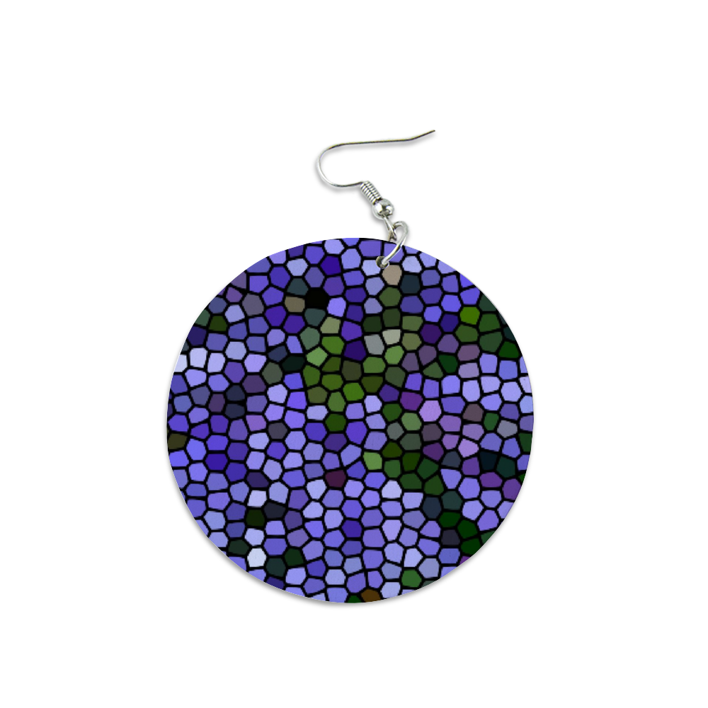 Agapanthus Stained Glass Round Wooden Dangle Earrings 2