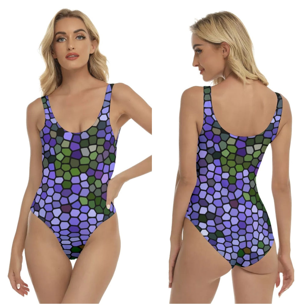 Agapanthus Stained Glass Swimsuit up to 3 XL front back