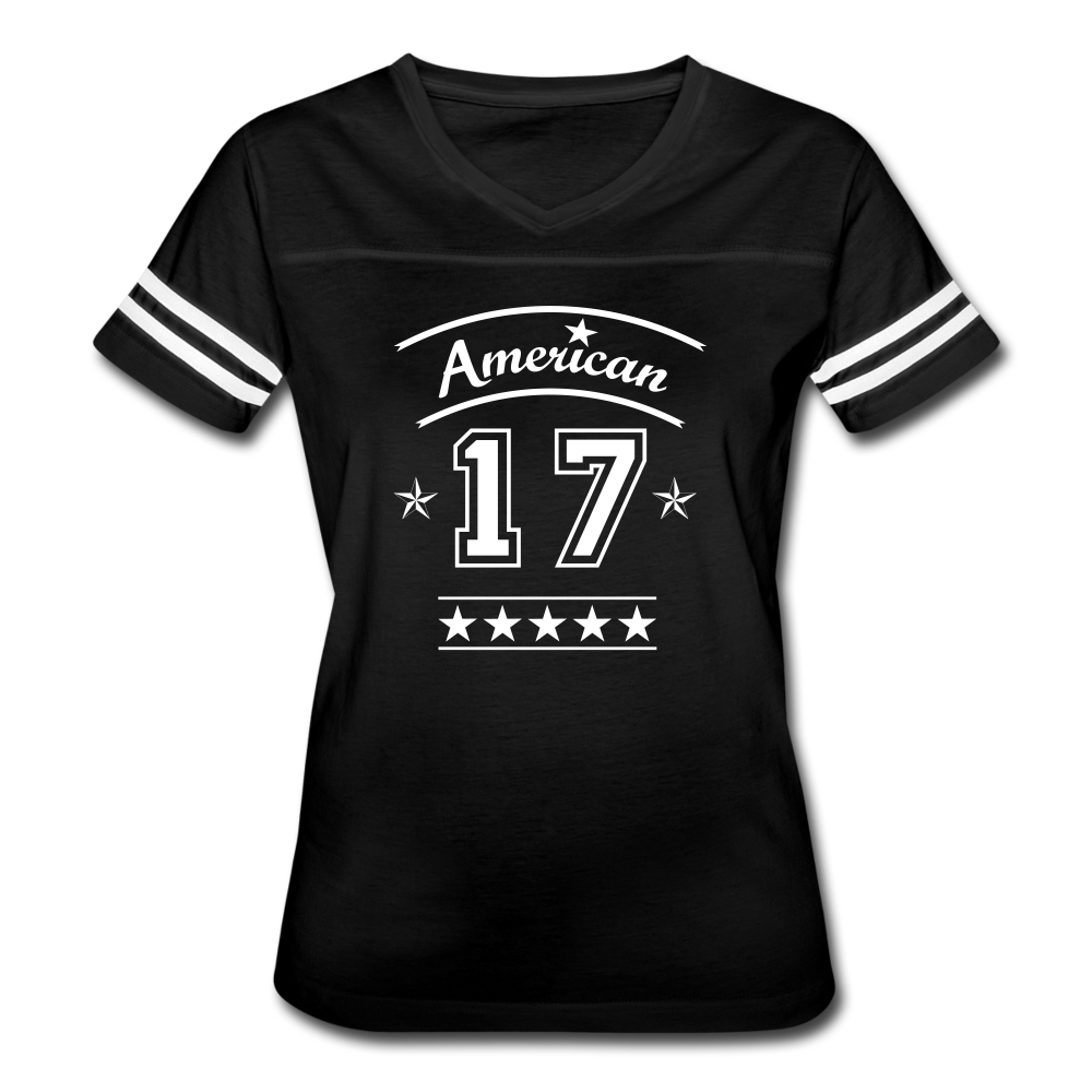 American 17 Women’s Stripe Sleeve T-Shirt up to 2 XL black
