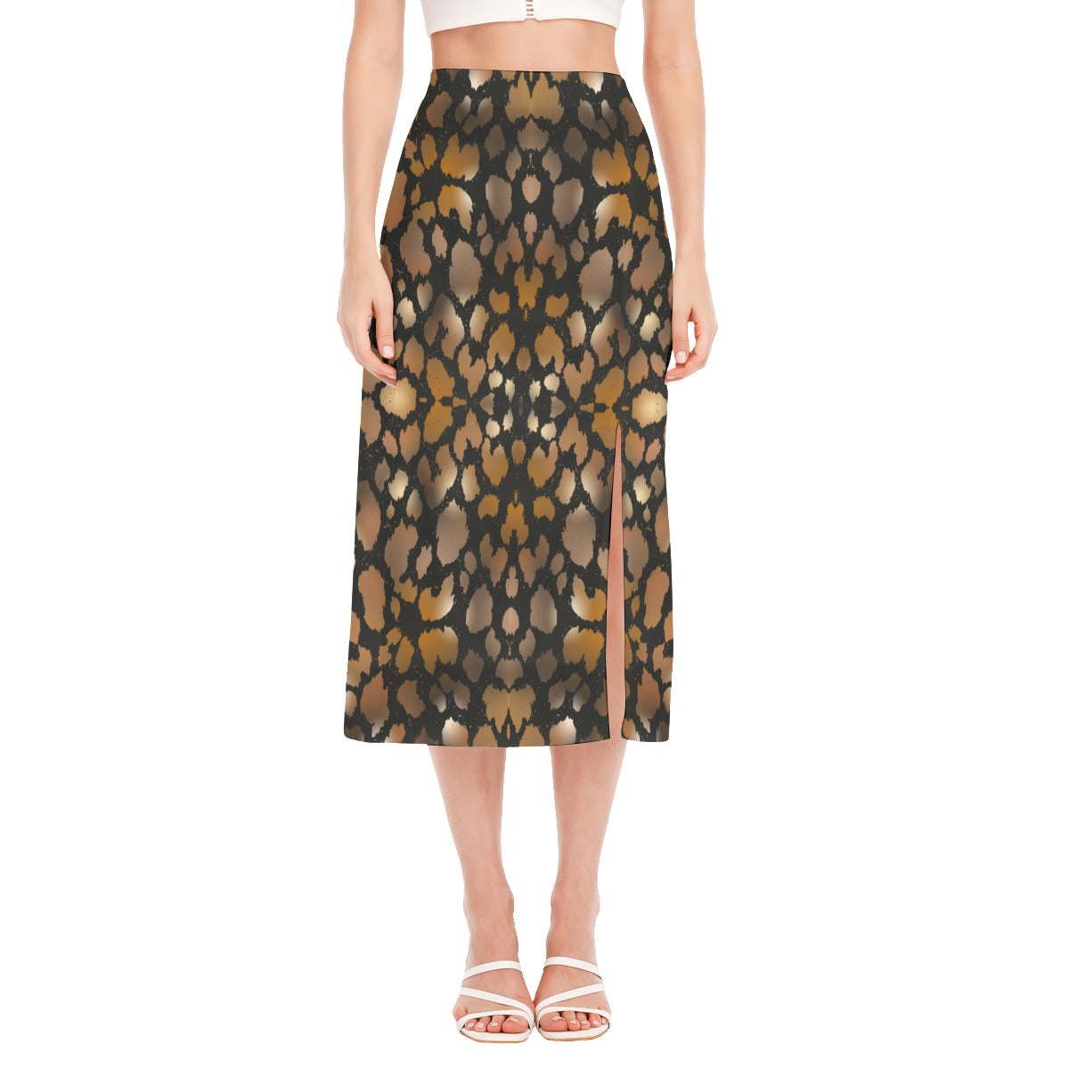 Animal Print High Slit Long Skirt up to 2 XL front 