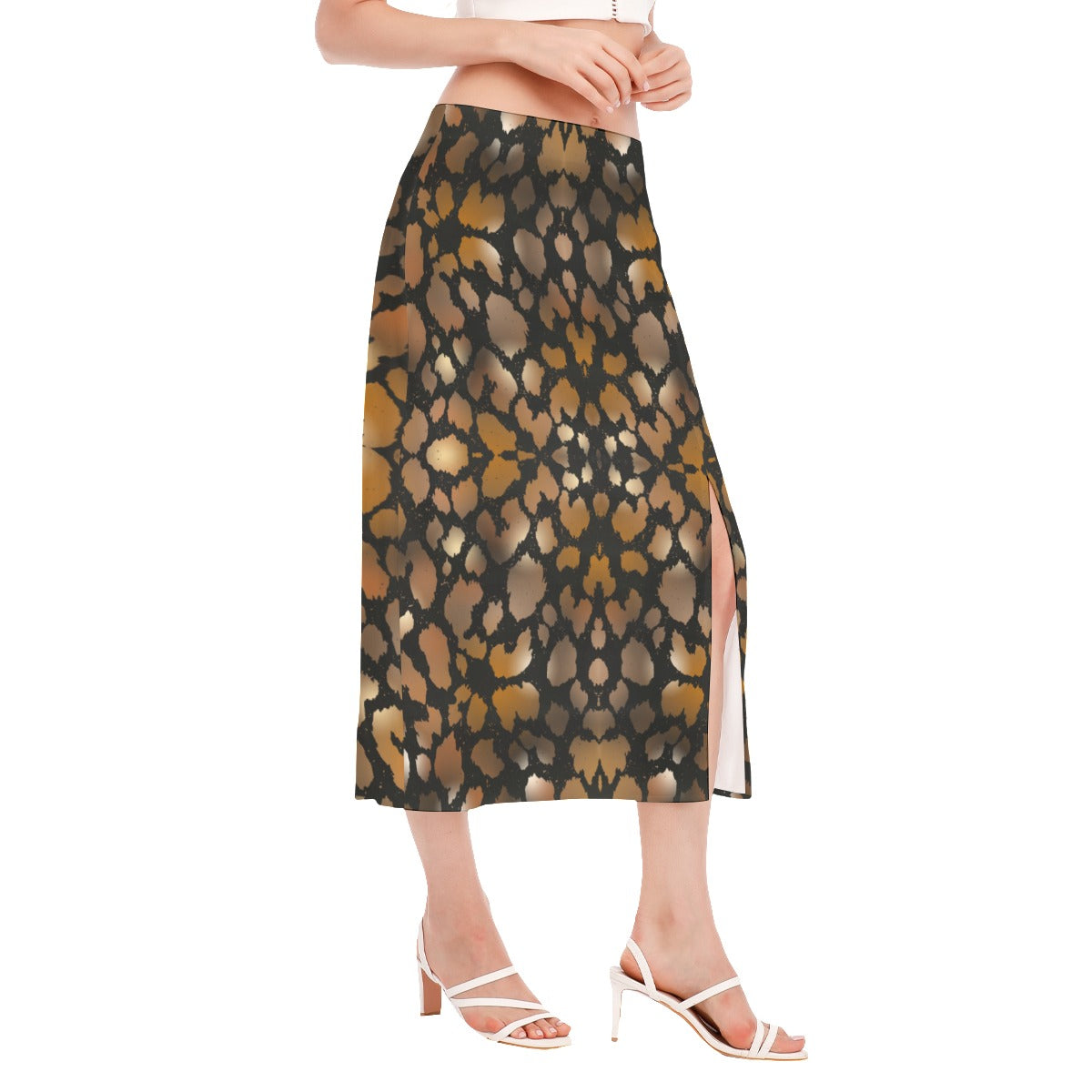 Animal Print High Slit Long Skirt up to 2 XL front side