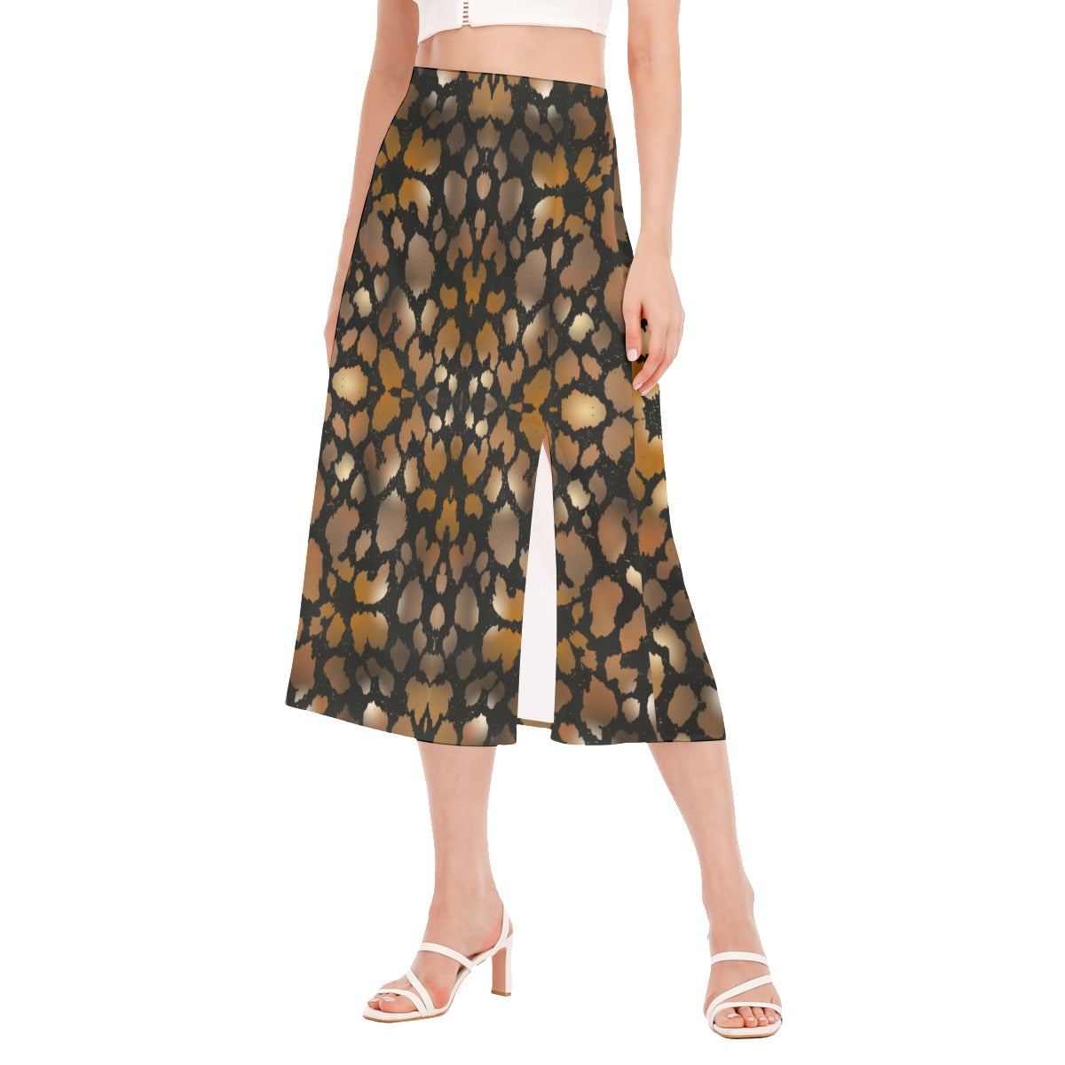 Animal Print High Slit Long Skirt up to 2 XL front  split