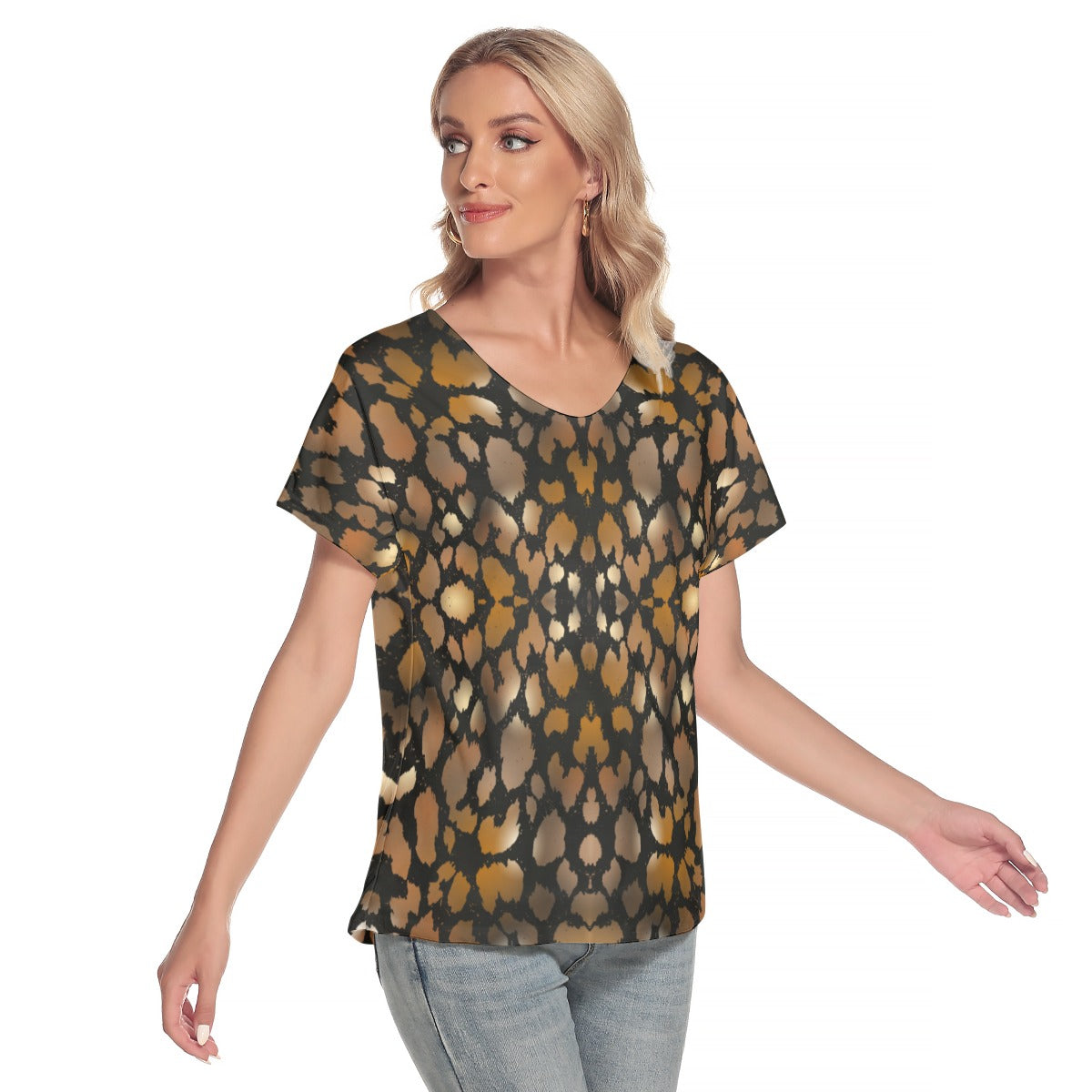 Animal Print V-Neck Top up to 2 XL front side