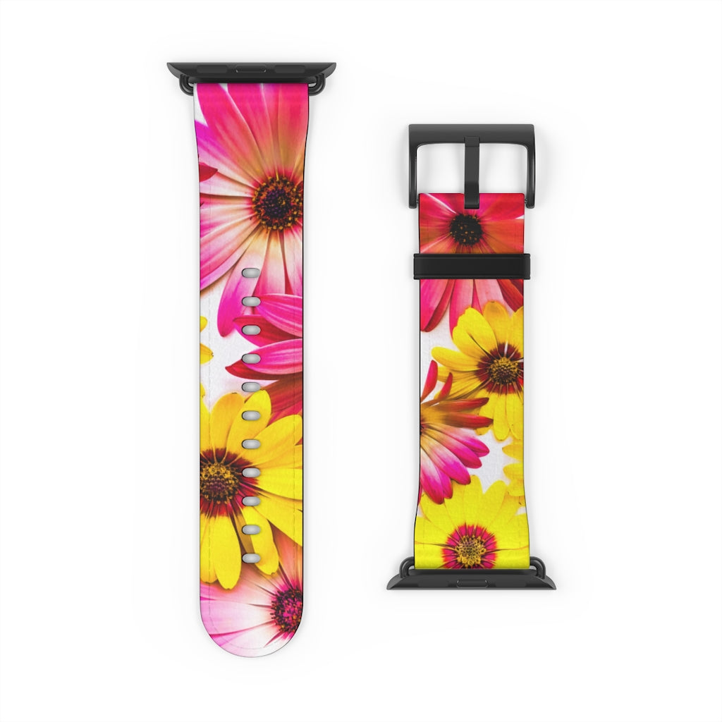 Art Daisies Apple iWatch Replacement Strap Vegan Leather black