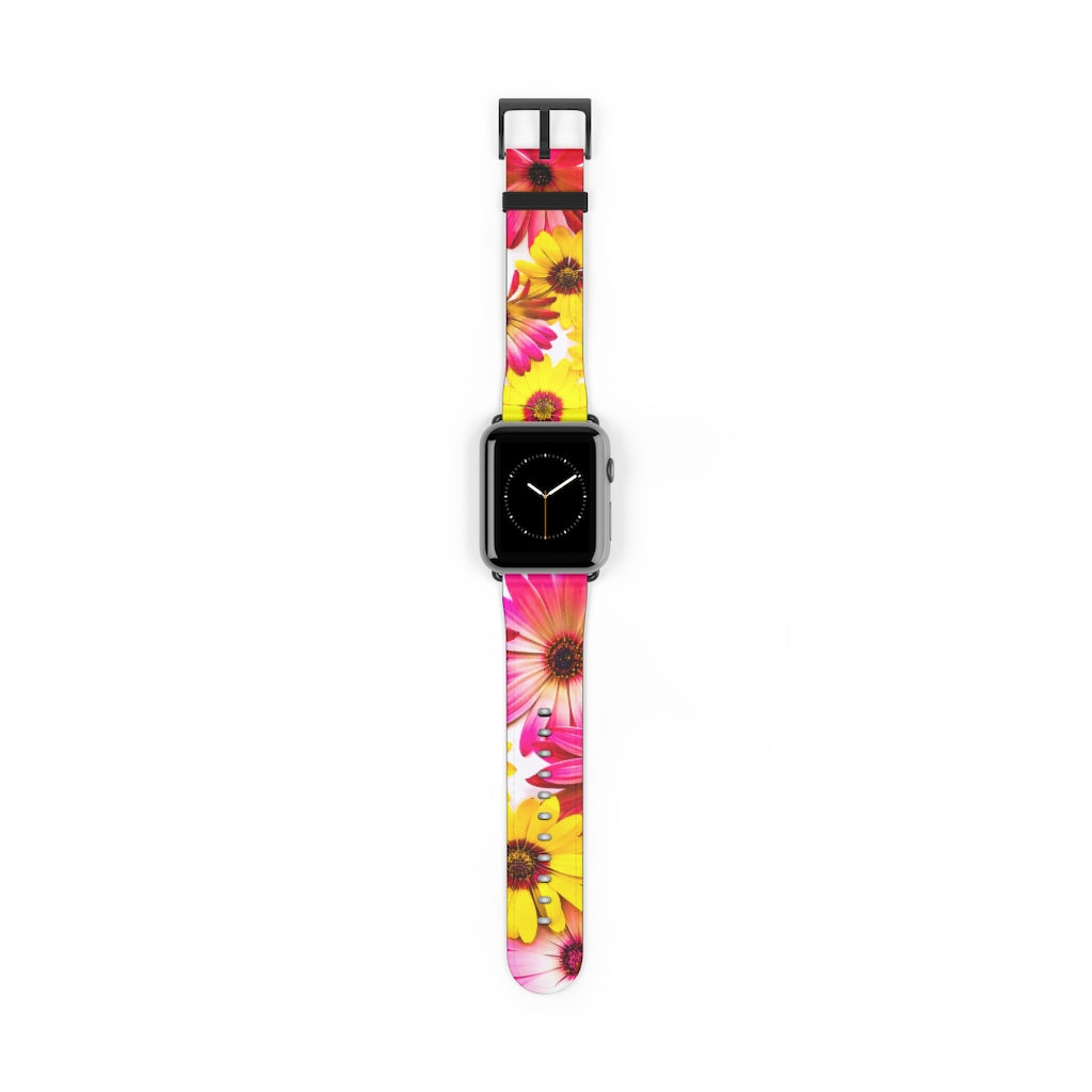 Art Daisies Apple iWatch Replacement Strap Vegan Leather black 2