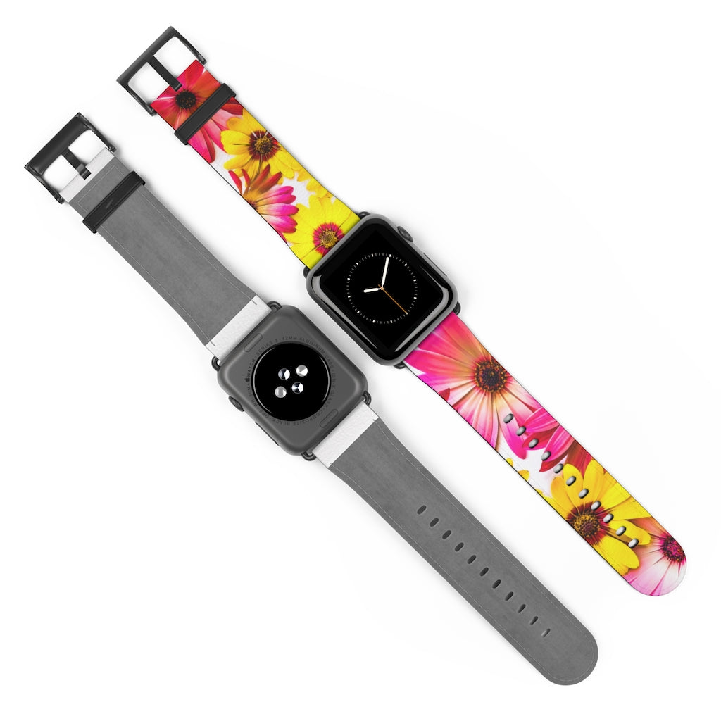 Art Daisies Apple iWatch Replacement Strap Vegan Leather black 4