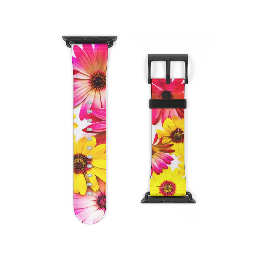 Art Daisies Apple iWatch Replacement Strap Vegan Leather black 6
