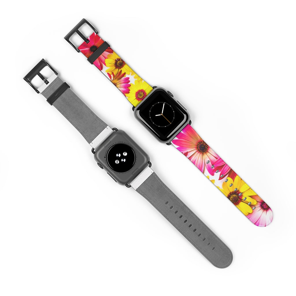 Art Daisies Apple iWatch Replacement Strap Vegan Leather black 7
