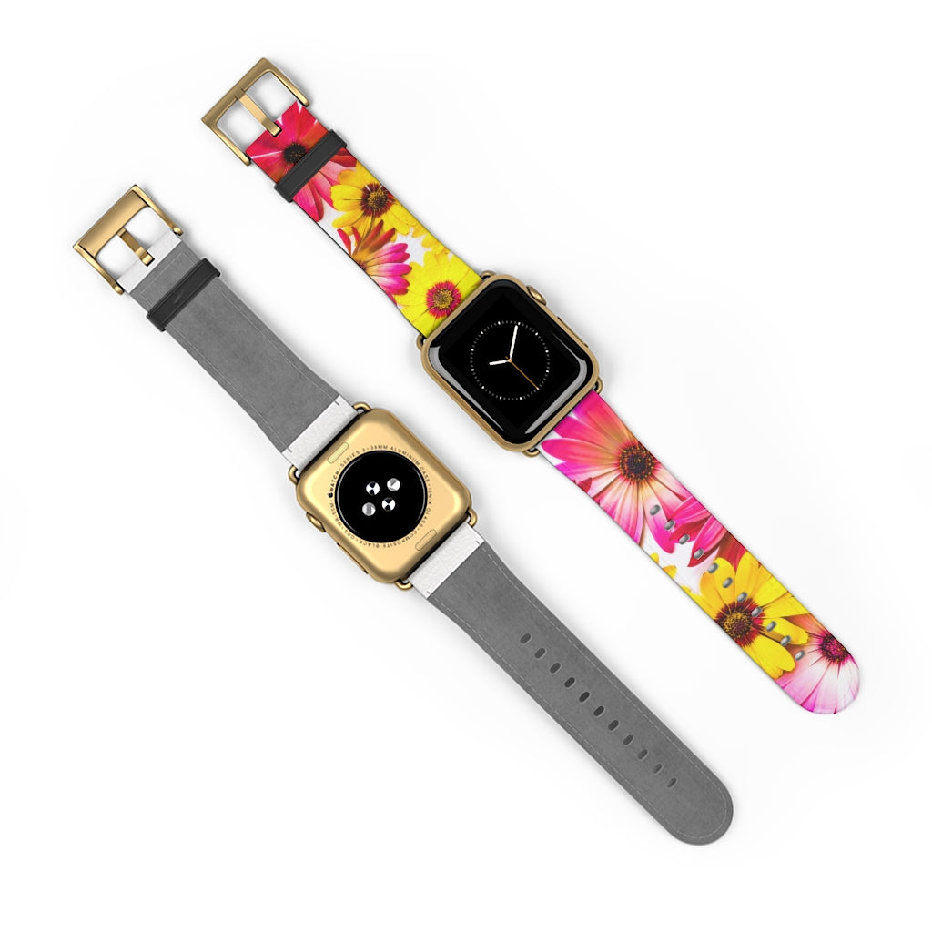 Art Daisies Apple iWatch Replacement Strap Vegan Leather gold 3