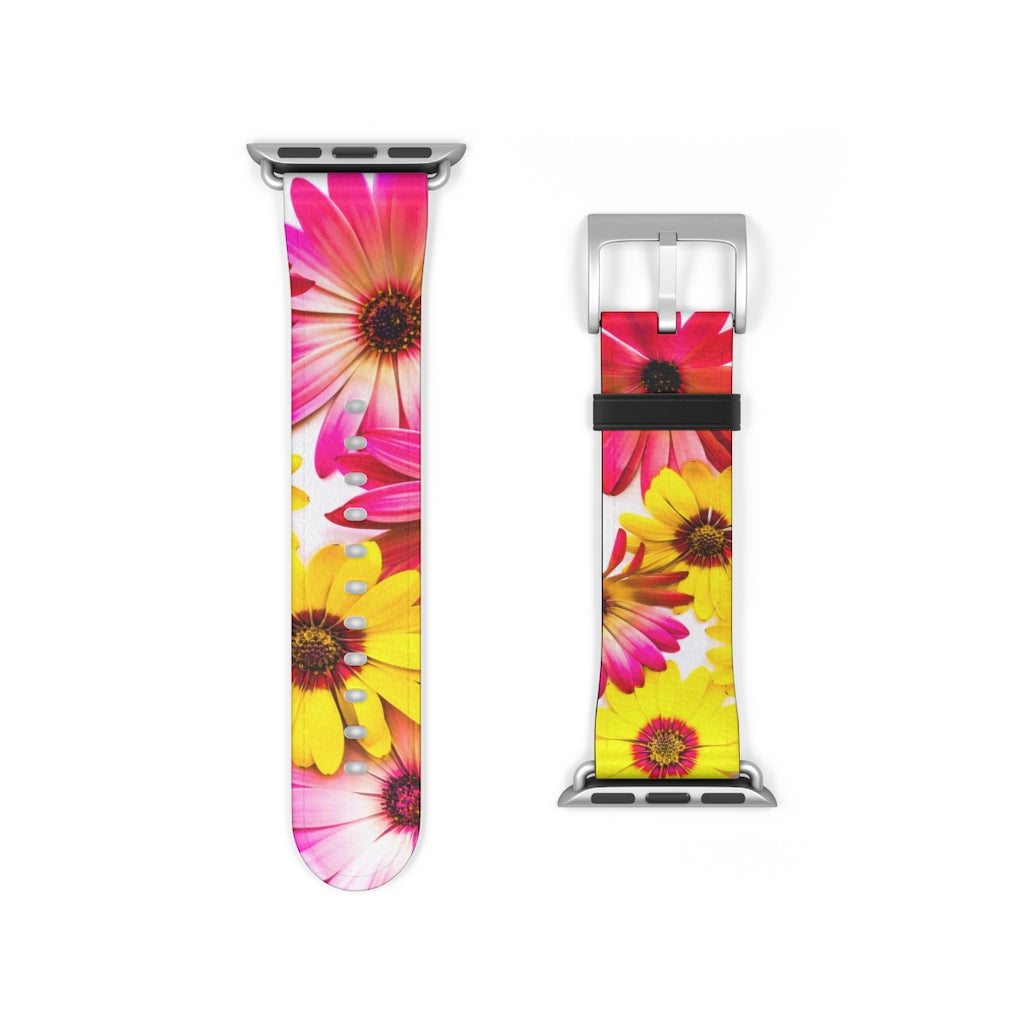 Art Daisies Apple iWatch Replacement Strap Vegan Leather silver 2
