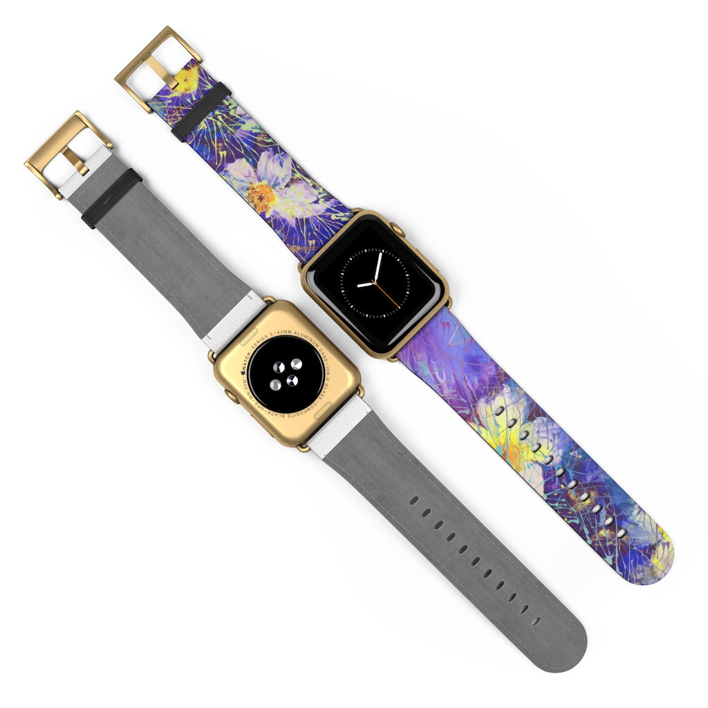 Art Flowers Apple iWatch Replacement Strap Vegan Leather gold 13