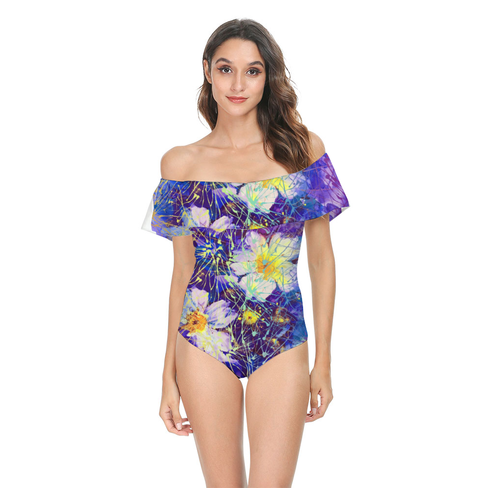 Art Flowers Flounce Top Swimsuit up to 6 XL front