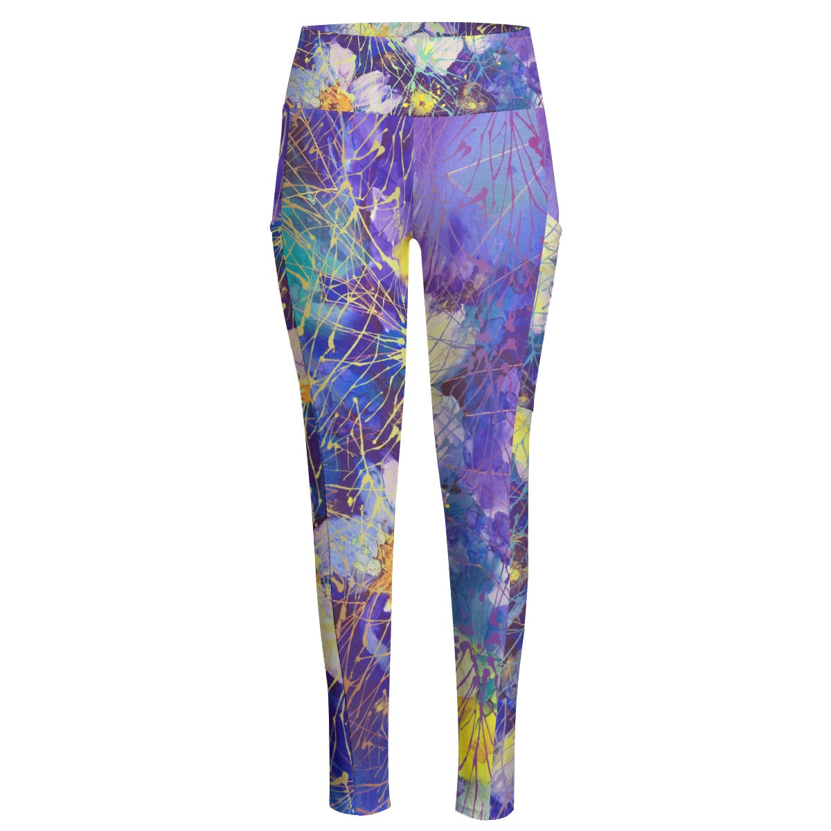 Art Flowers High Waist Leggings With Side Pockets up to 6 XL front