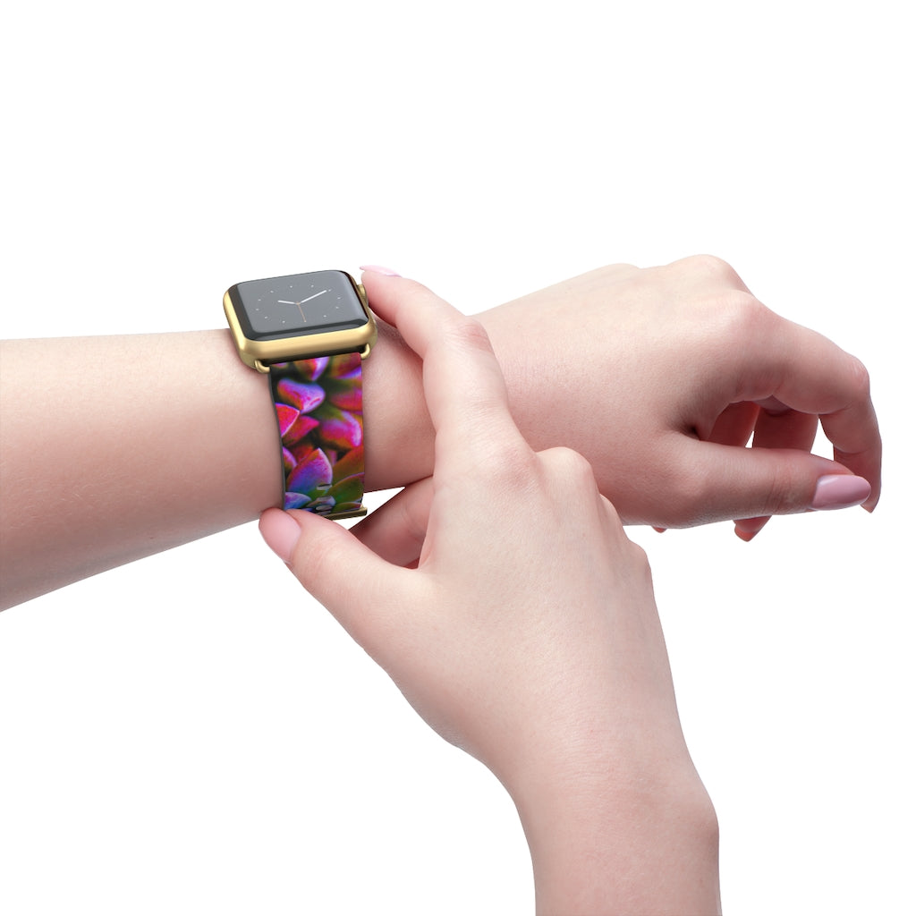 Art Succulents Apple iWatch Replacement Strap Vegan Leather gold 14