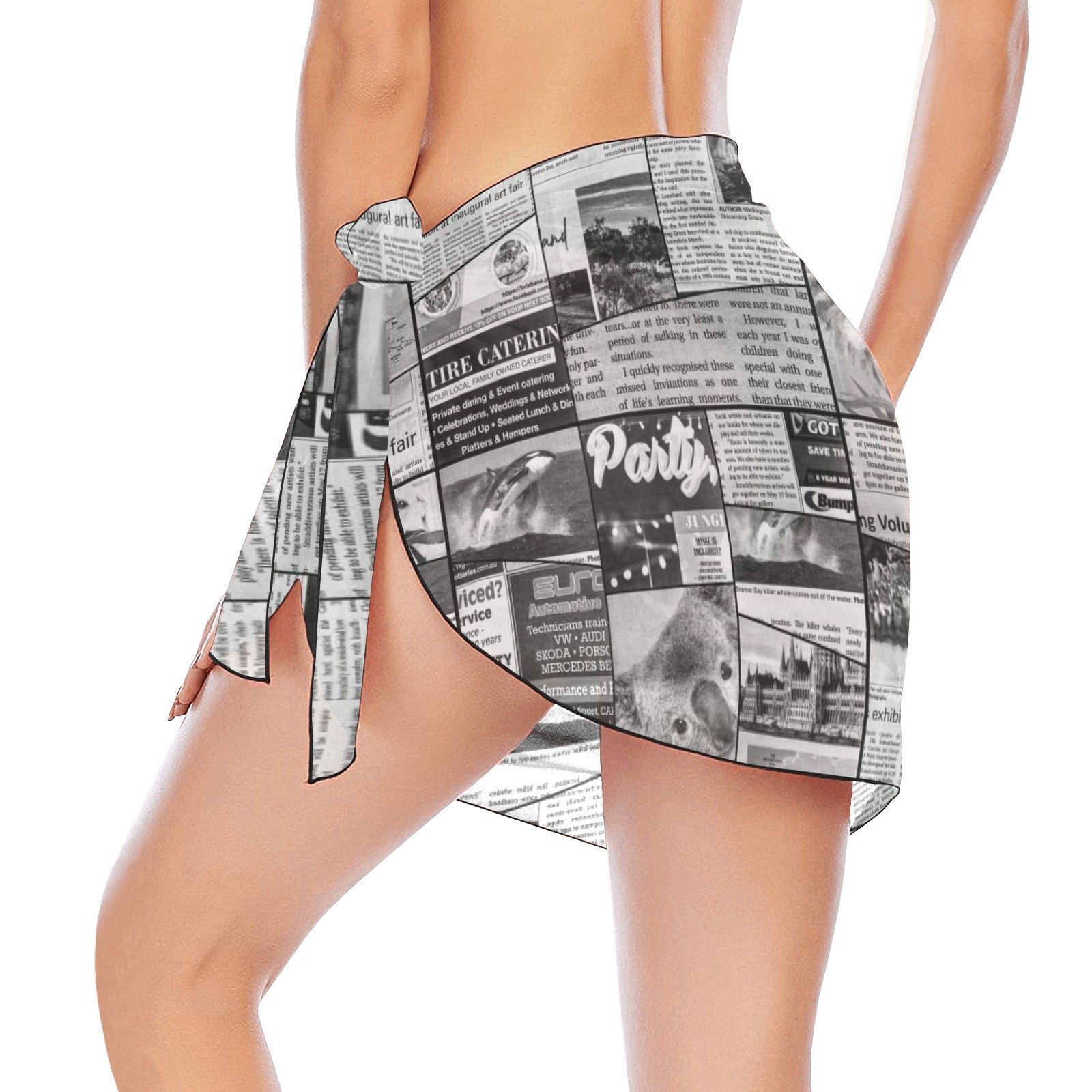 Australian Newspaper B & W Short Chiffon Sarong Wrap up to 5 XL 3