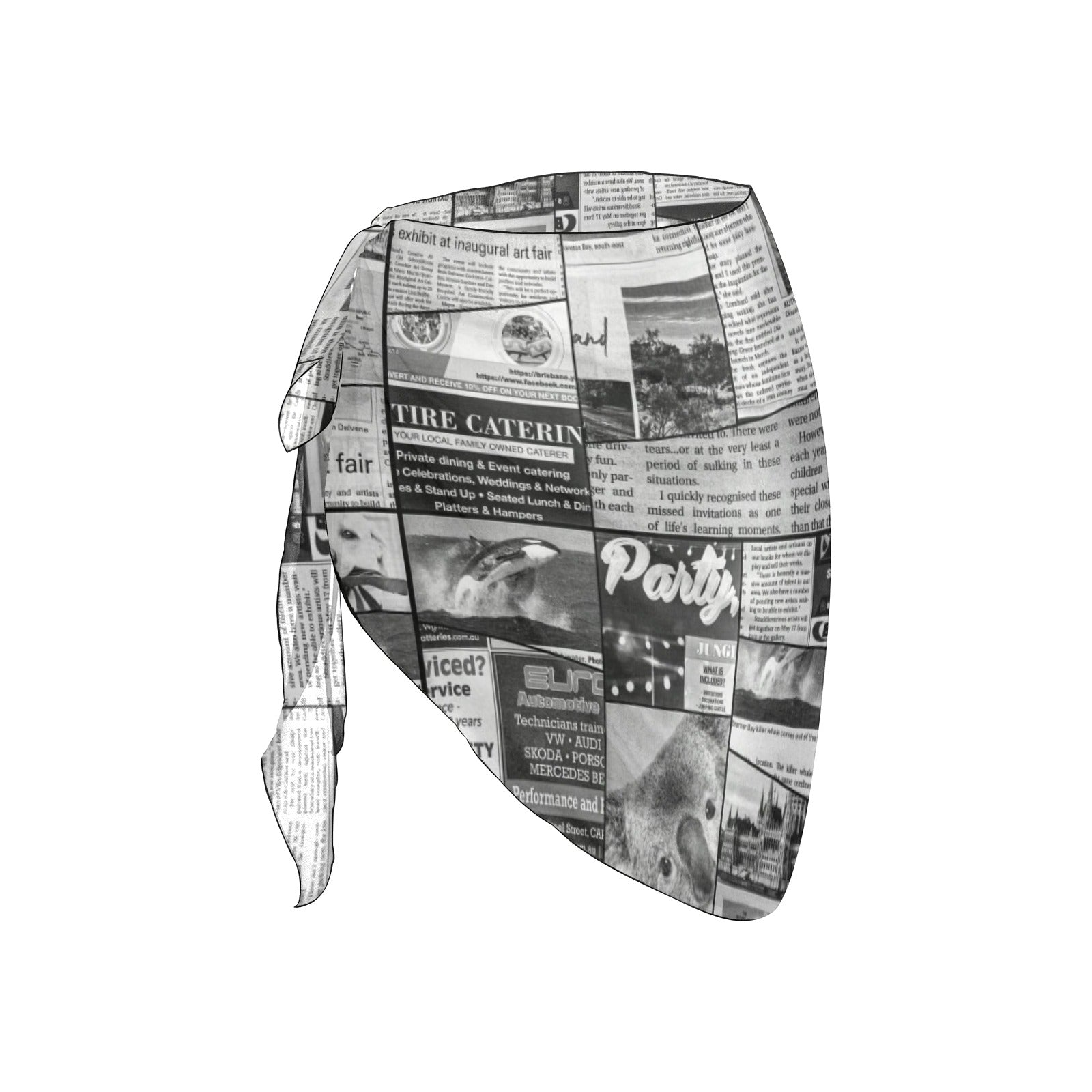 Australian Newspaper B & W Short Chiffon Sarong Wrap up to 5 XL 4
