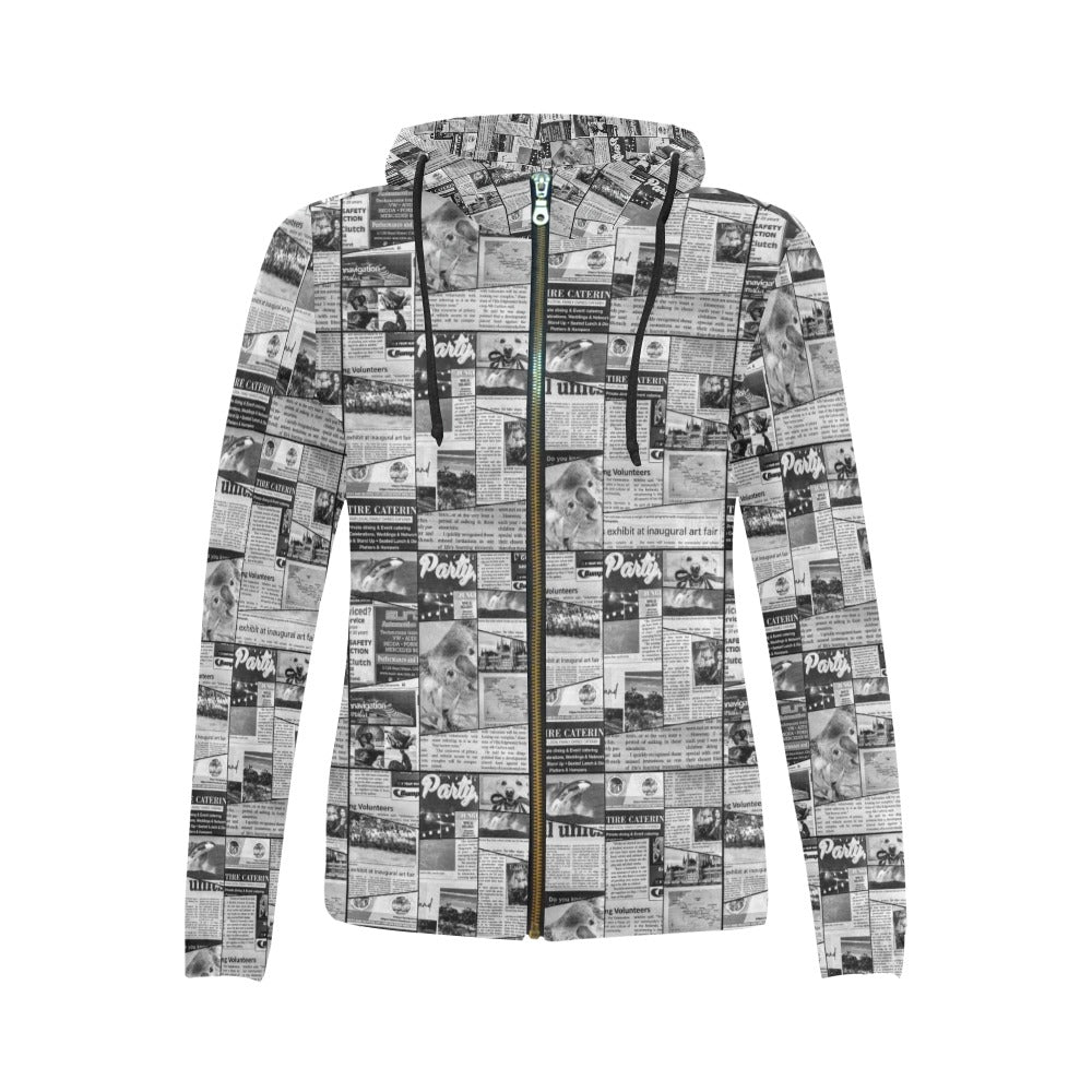 Australian Newspaper Black & White Full Zip Hoodie up to 2 XL 3