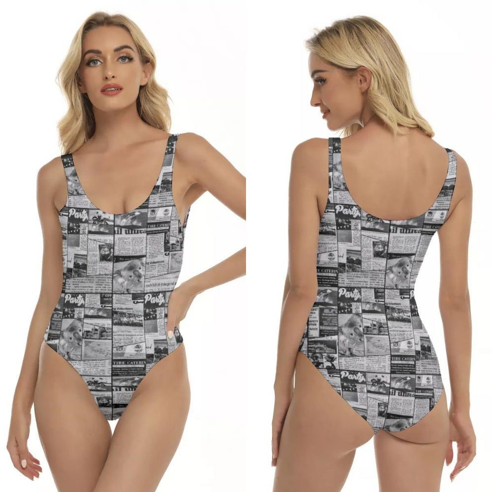 Australian Newspaper Black & White Swimsuit up to 3 XL (FWS) 1