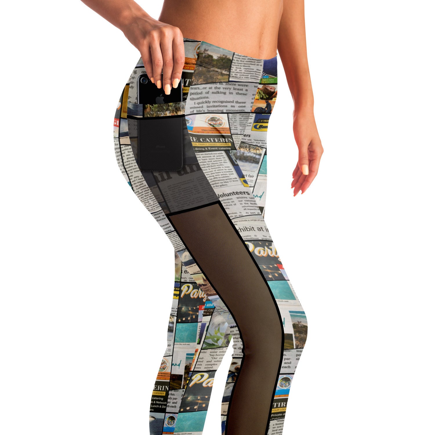 Australian Newspaper Colour Mesh Panel Side Pockets Leggings (FWS) 1