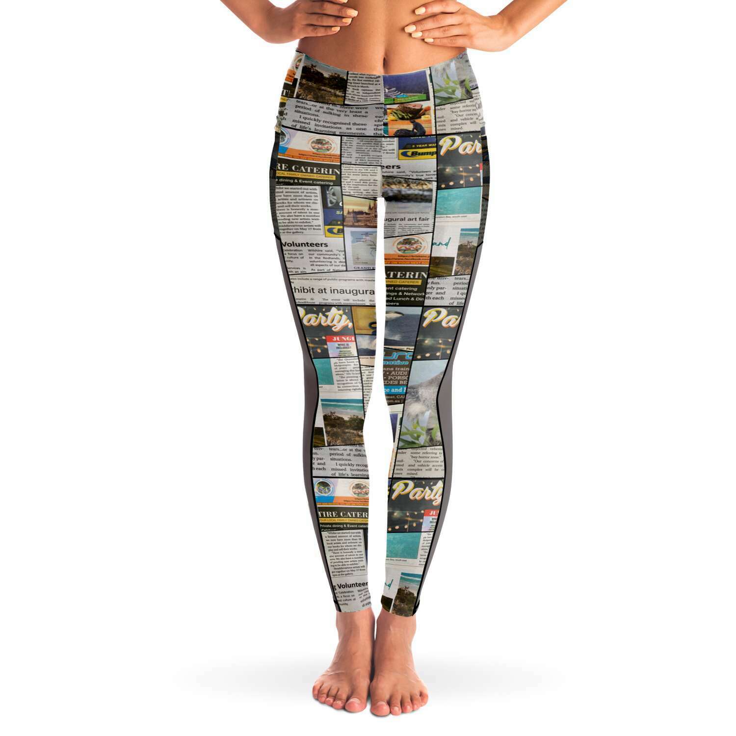 Australian Newspaper Colour Mesh Panel Side Pockets Leggings (FWS) 2