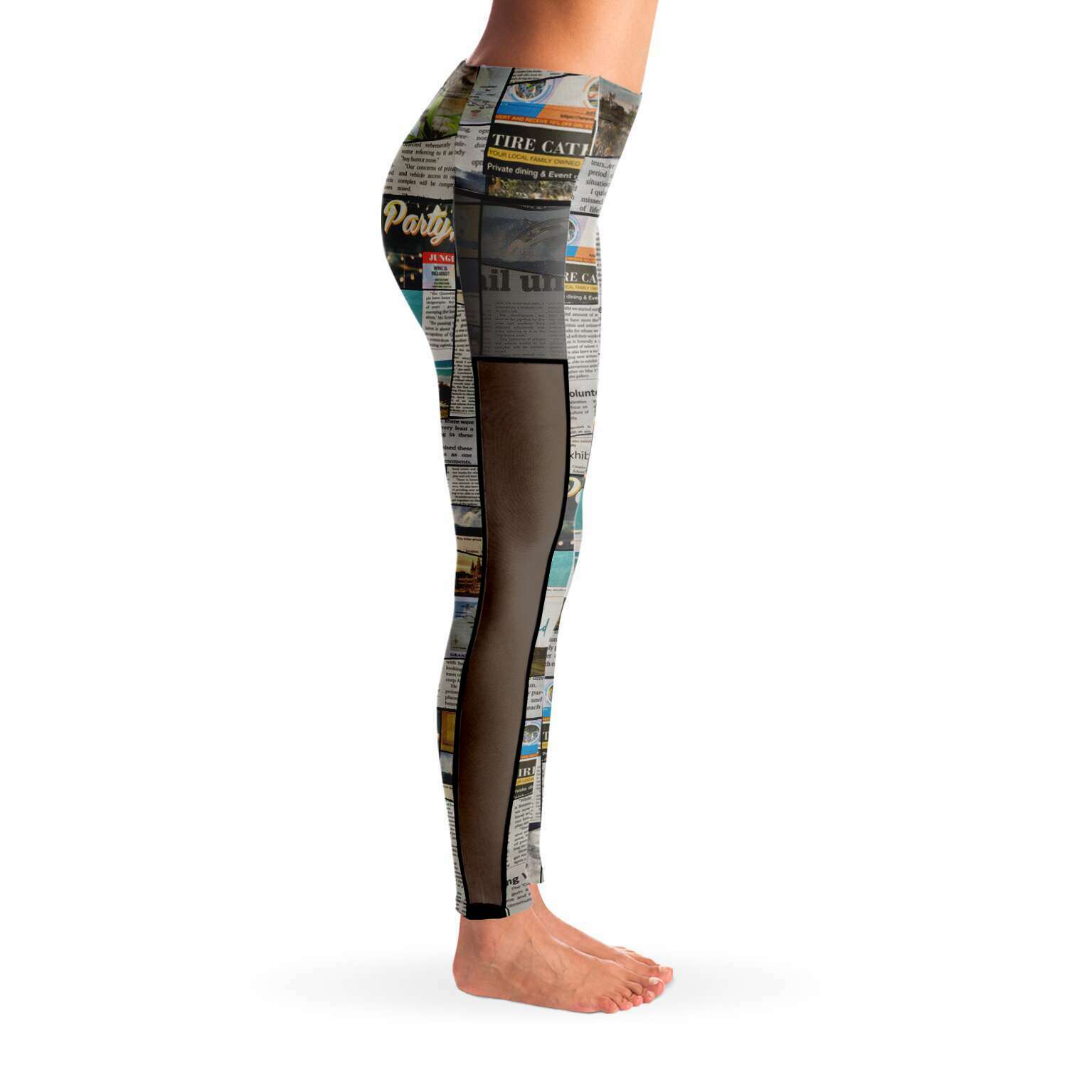 Australian Newspaper Colour Mesh Panel Side Pockets Leggings (FWS) 5