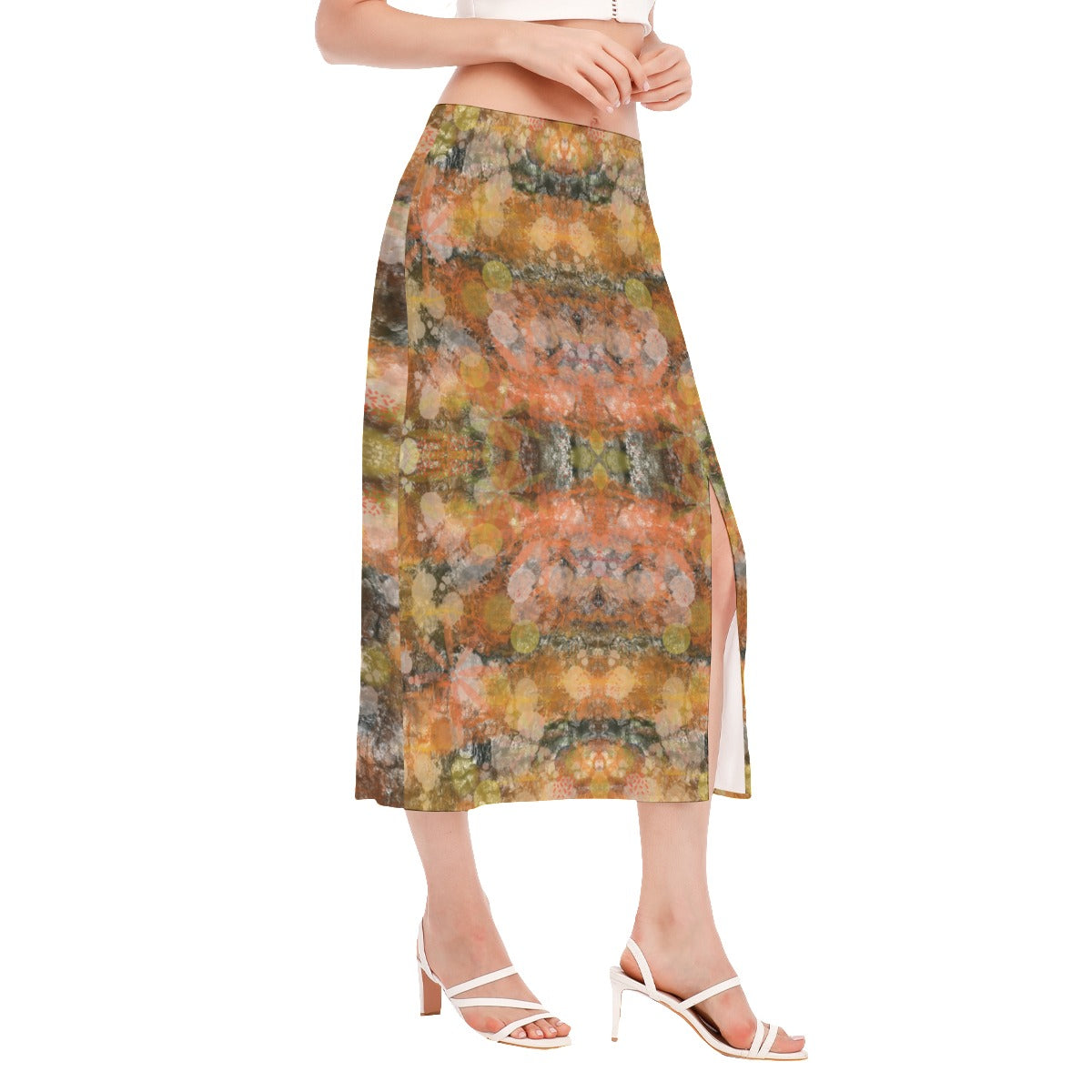 Autumn Tones High Slit Long Skirt No Pockets up to 2 XL (FWS) 1