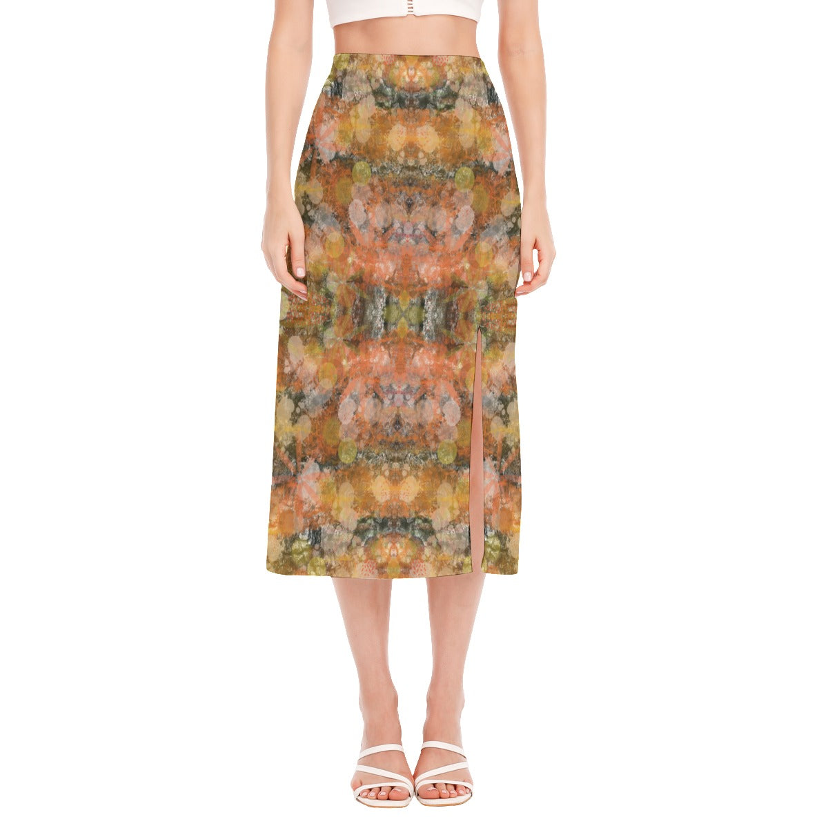 Autumn Tones High Slit Long Skirt No Pockets up to 2 XL (FWS) 2