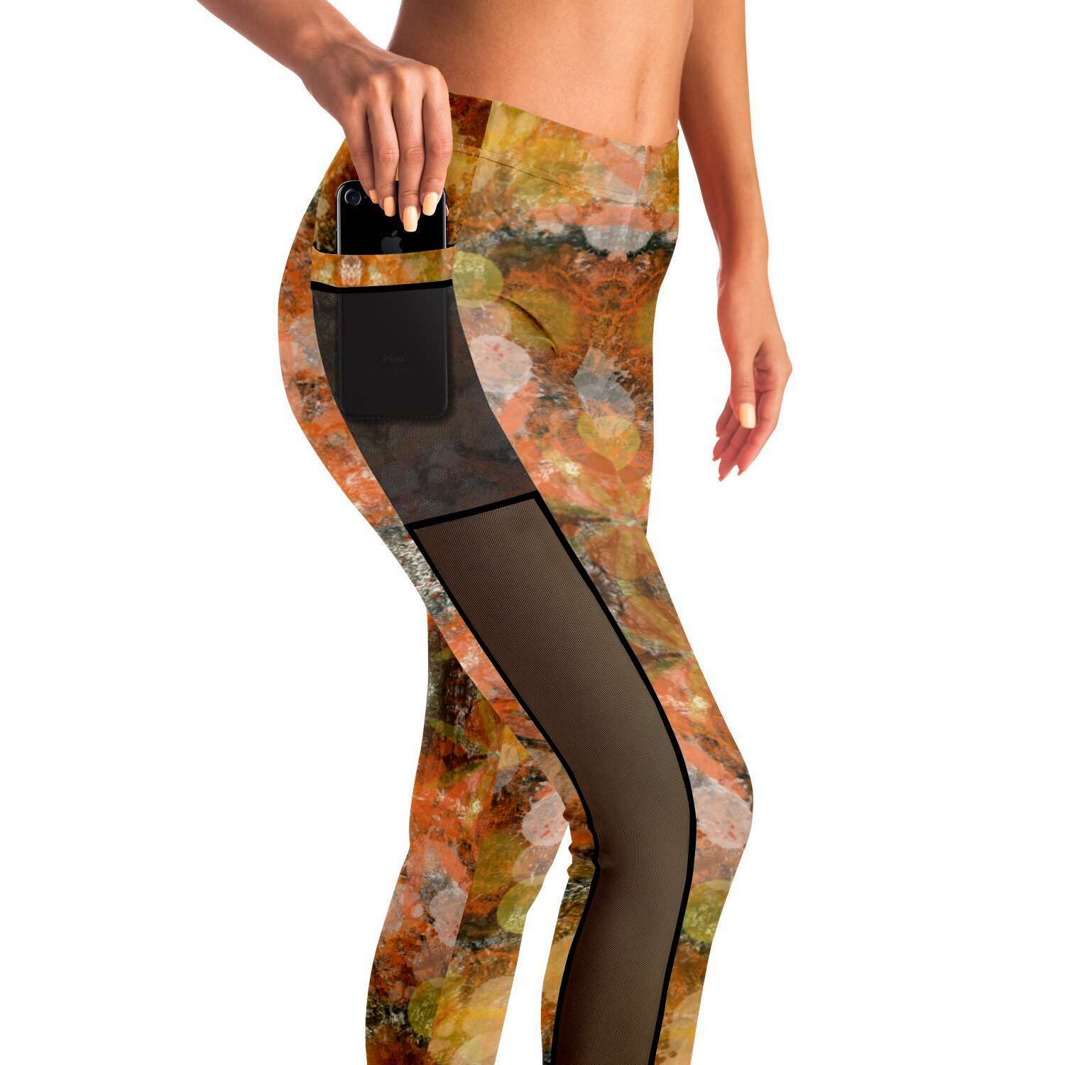 Autumn Tones Mesh Panel Side Pockets Leggings (FWS) 1