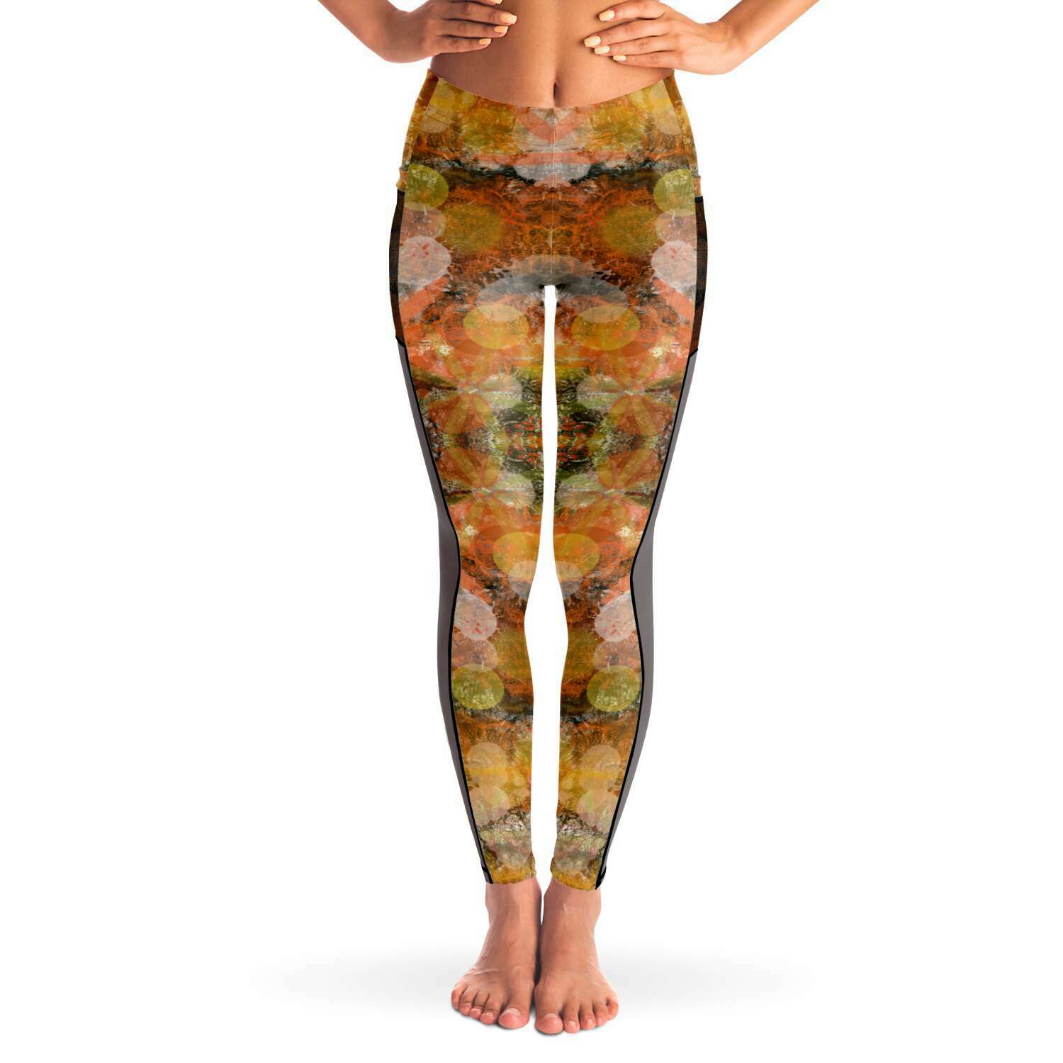 Autumn Tones Mesh Panel Side Pockets Leggings (FWS) 2
