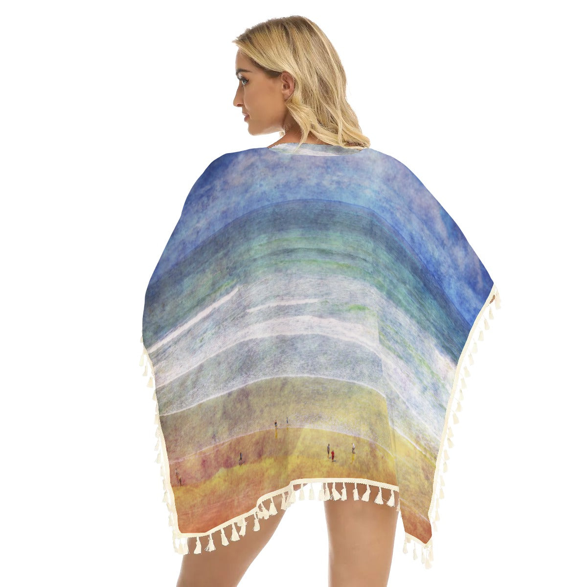 Beach Day Vintage Square Fringed Shawl up to 2 XL (FWS) 2
