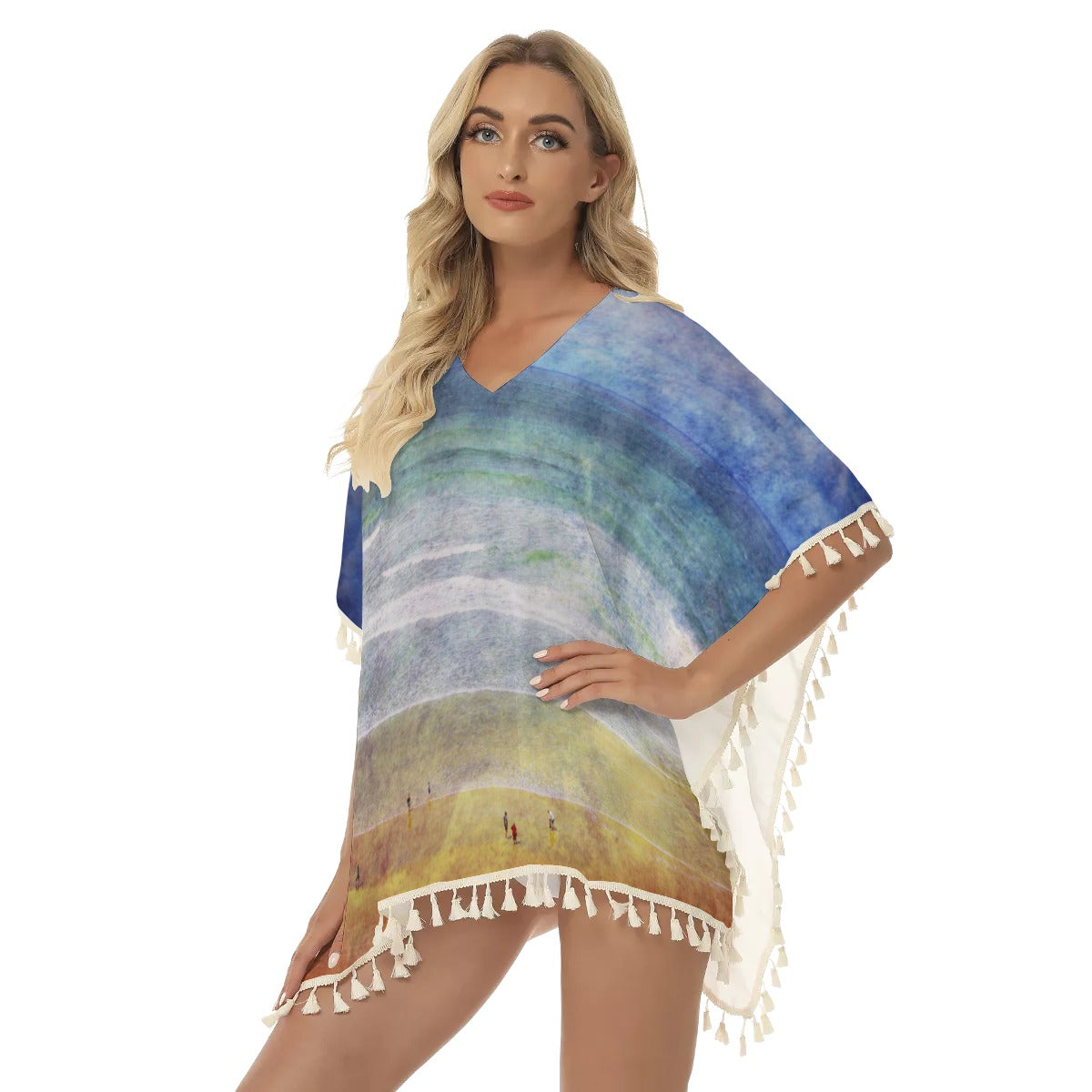 Beach Day Vintage Square Fringed Shawl up to 2 XL (FWS) 3
