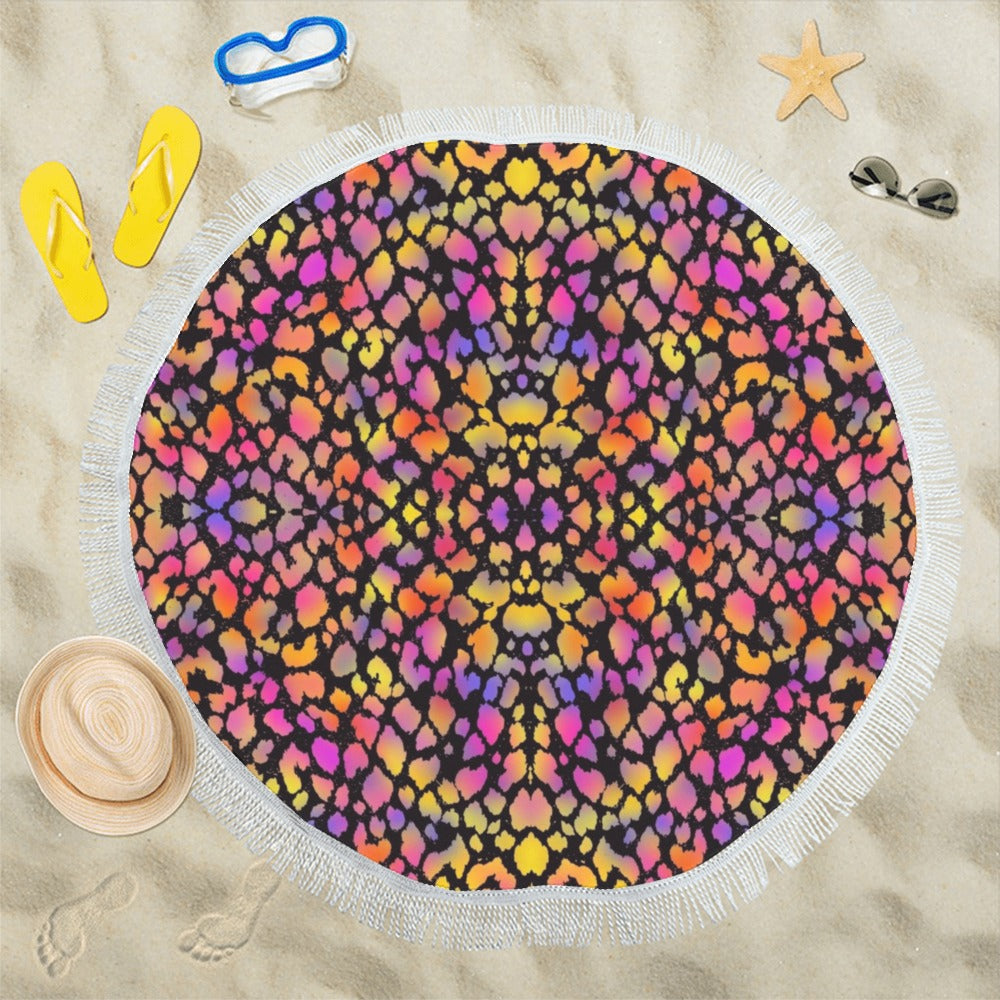 Black Pinky Leopard Circular Beach Shawl / Blanket (FWS) 3