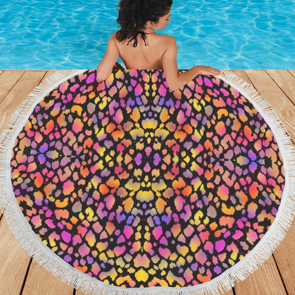 Black Pinky Leopard Circular Beach Shawl / Blanket (FWS) 4