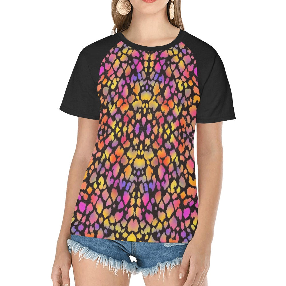 Black Pinky Leopard Raglan Sleeve T-Shirt up to 2 XL 1