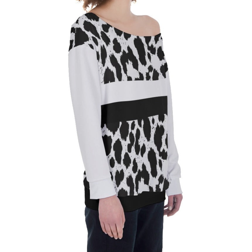 Black & White Leopard Stripes Oversized Off-Shoulder Sweatshirt up to 4 XL 2