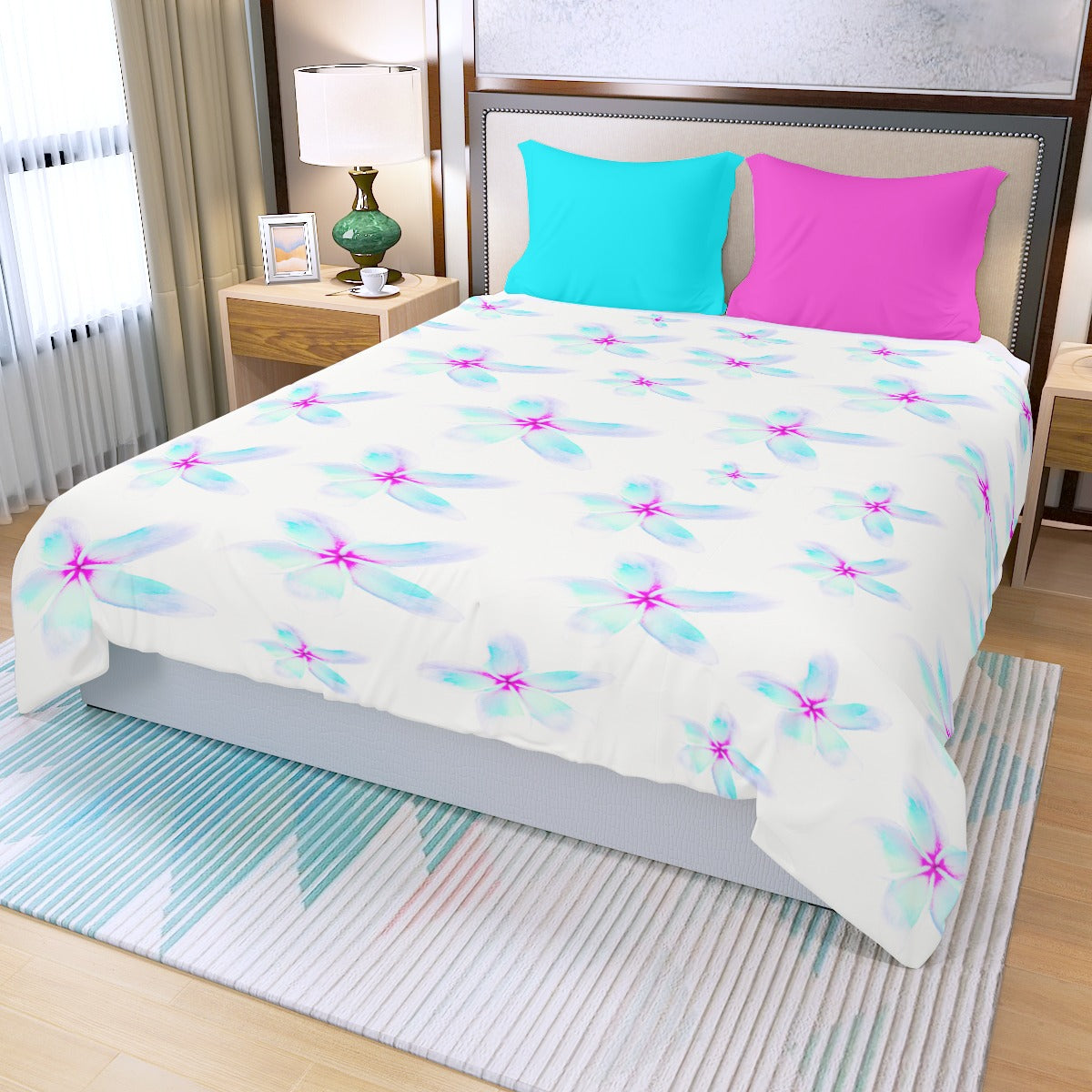 Blue Frangipanis Three Piece Duvet Cover Set 1