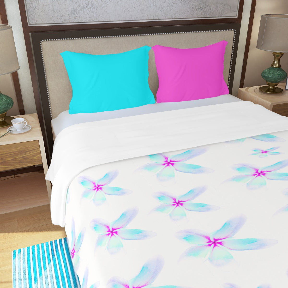 Blue Frangipanis Three Piece Duvet Cover Set 2