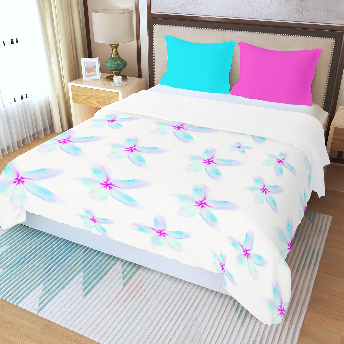 Blue Frangipanis Three Piece Duvet Cover Set 3