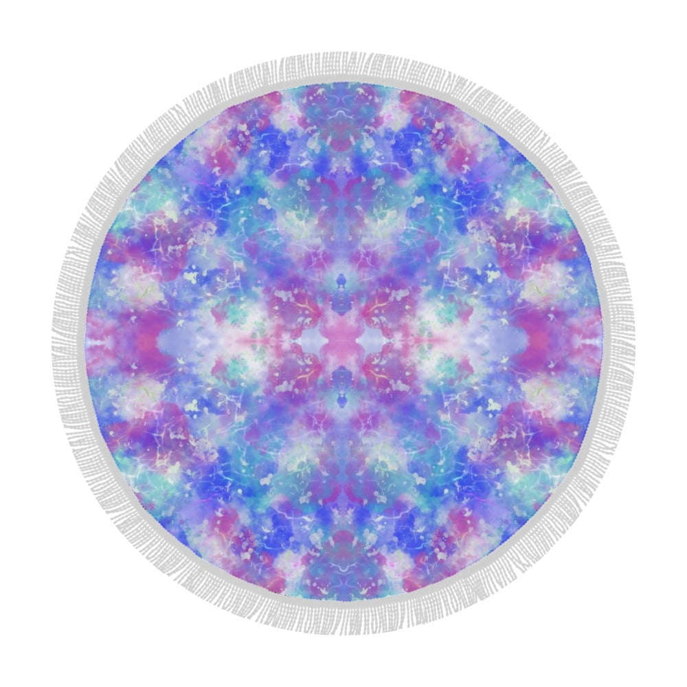 Blue Pink Aqua Circular Beach Shawl / Blanket (FWS) 2