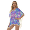 Blue Pink Aqua Square Fringed Shawl up to 2 XL (FWS) 1