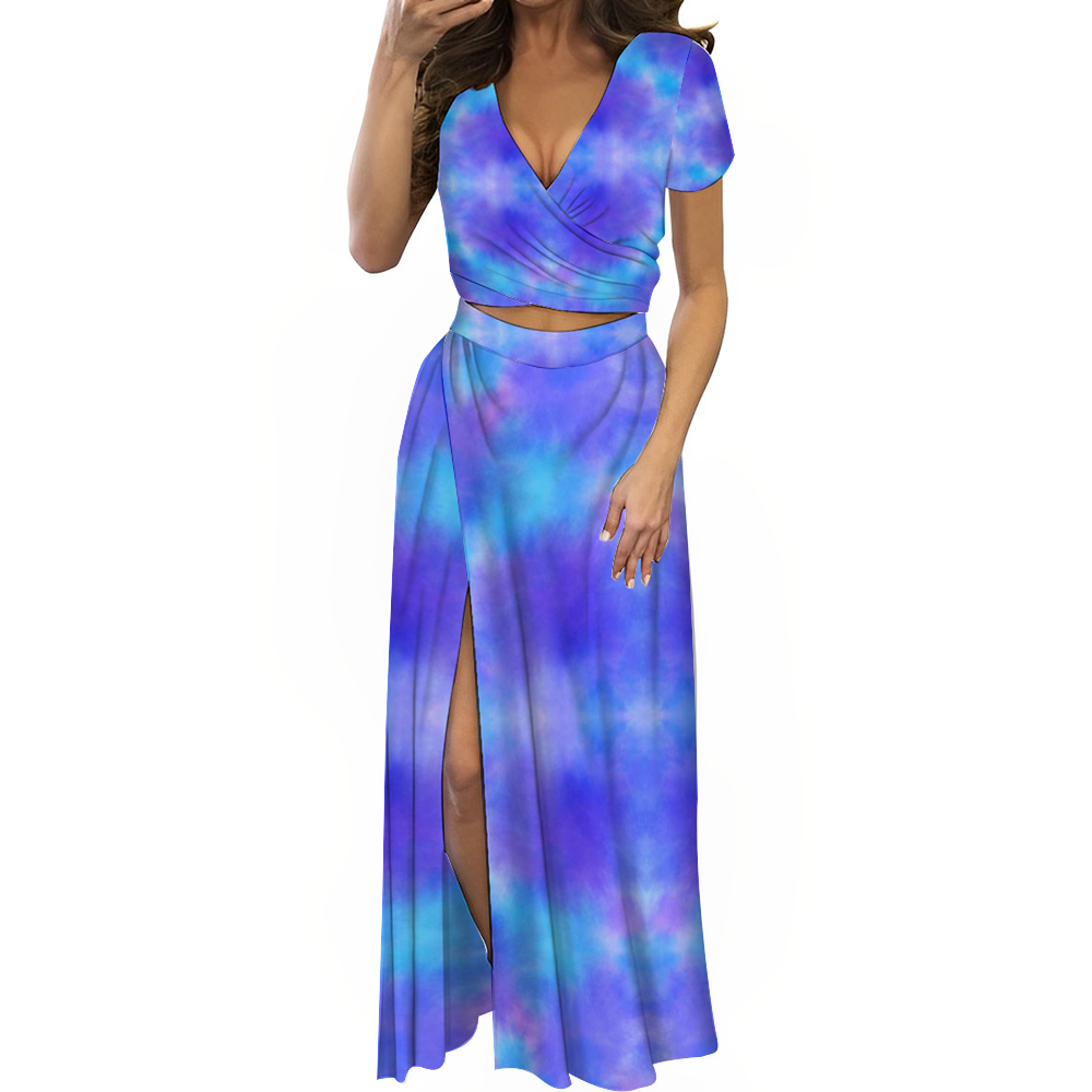 Blue Sky Two Piece V-Neck Top & Long Skirt Set up to 4 XL (FWS) 1