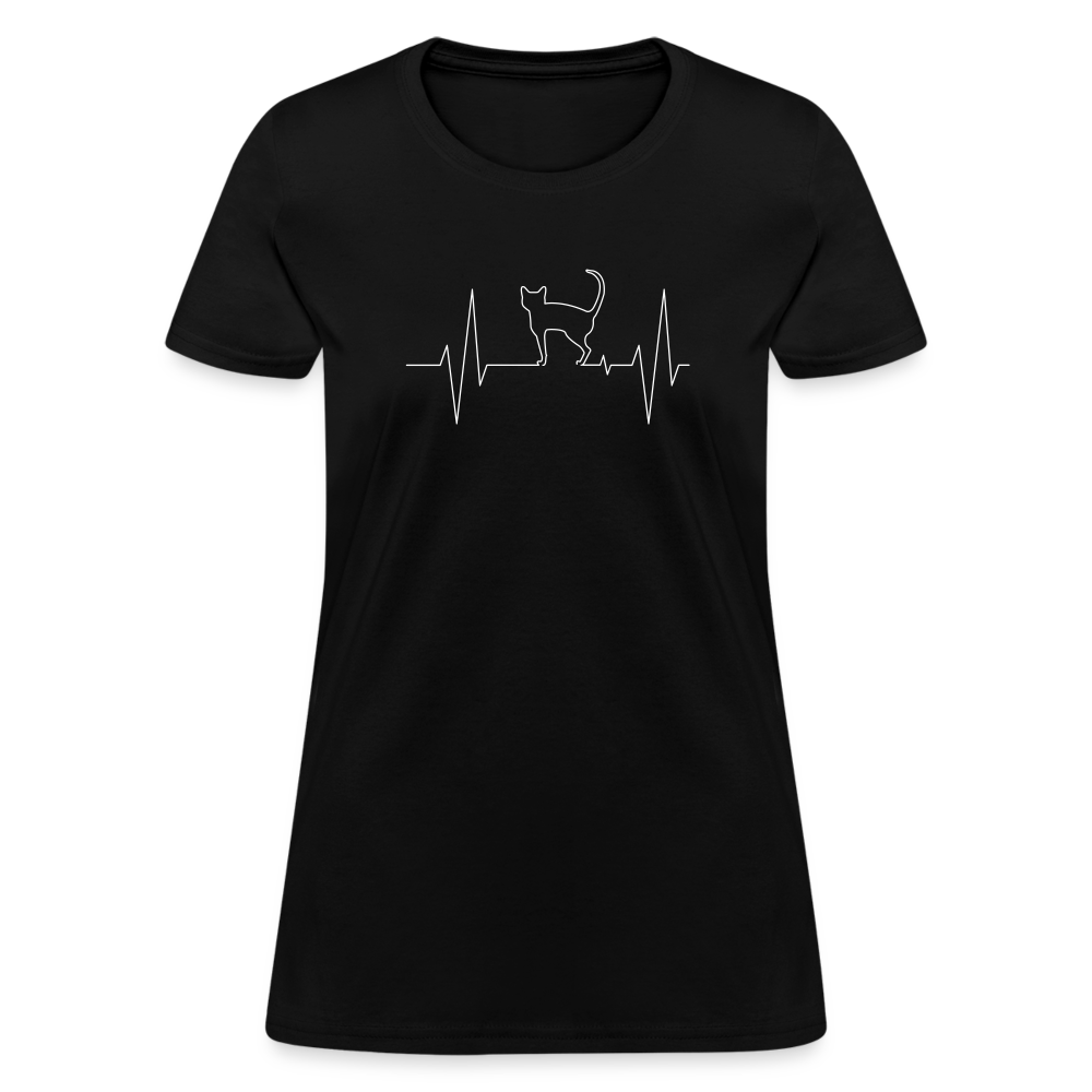 Cat Heartbeat Women's Black Cotton T-Shirt up to 3 XL